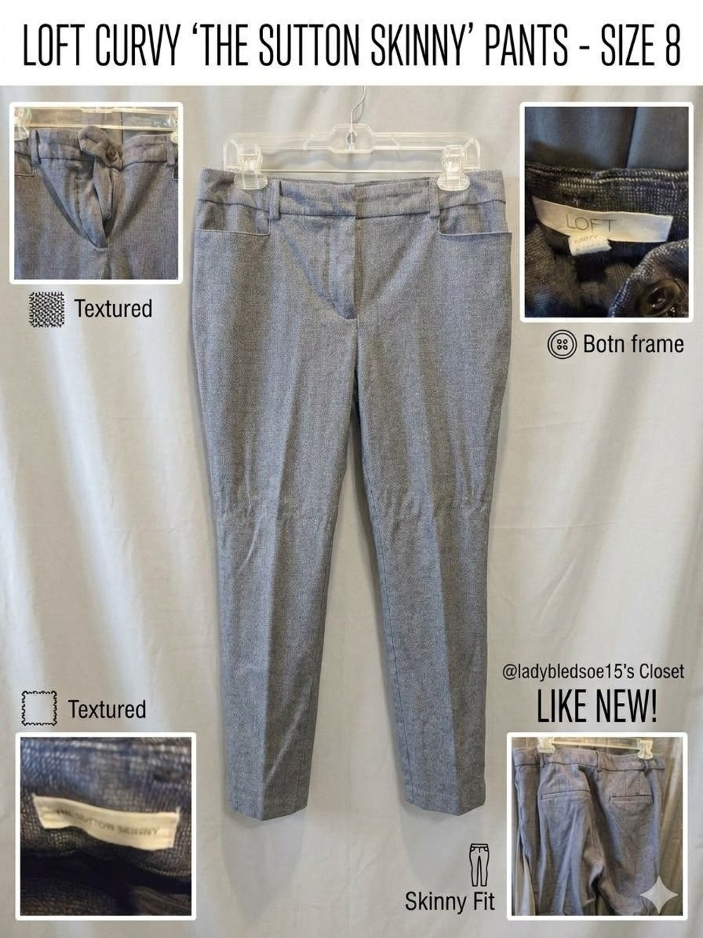 LOFT Skinny Curvy Pants in Textured Light Gray